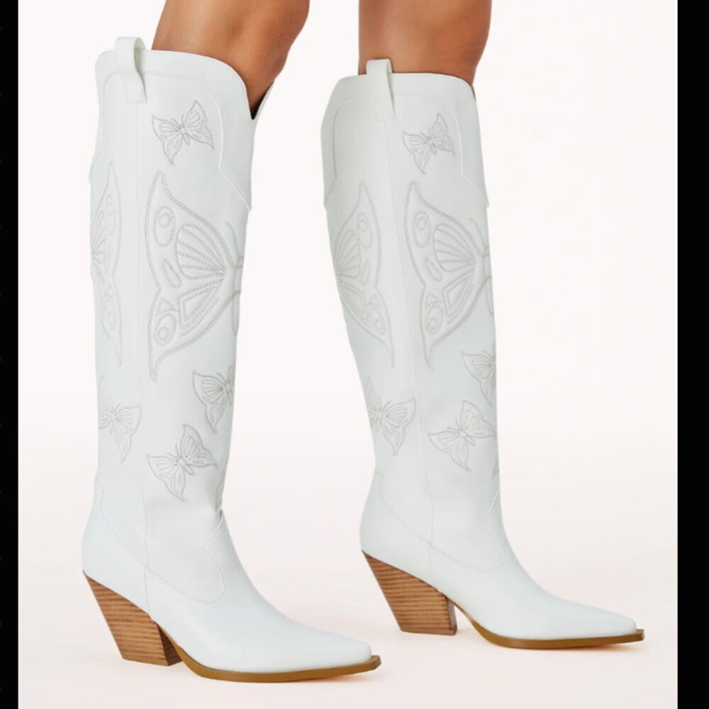 White Butterfly Leather Emina Boot by Billini size 8